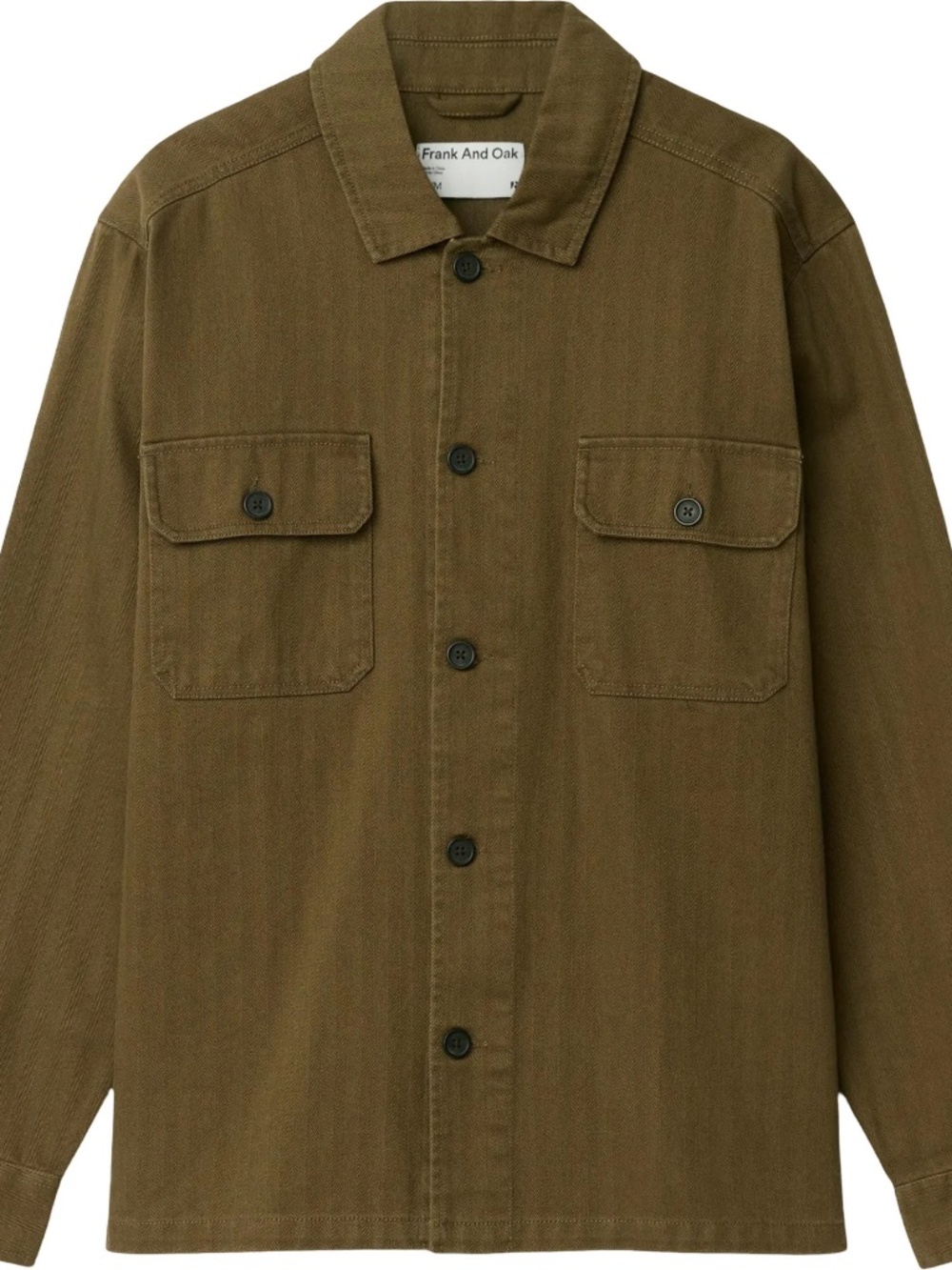 Frank & Oak Herringbone Overshirt in olive - Picture 2 of 4